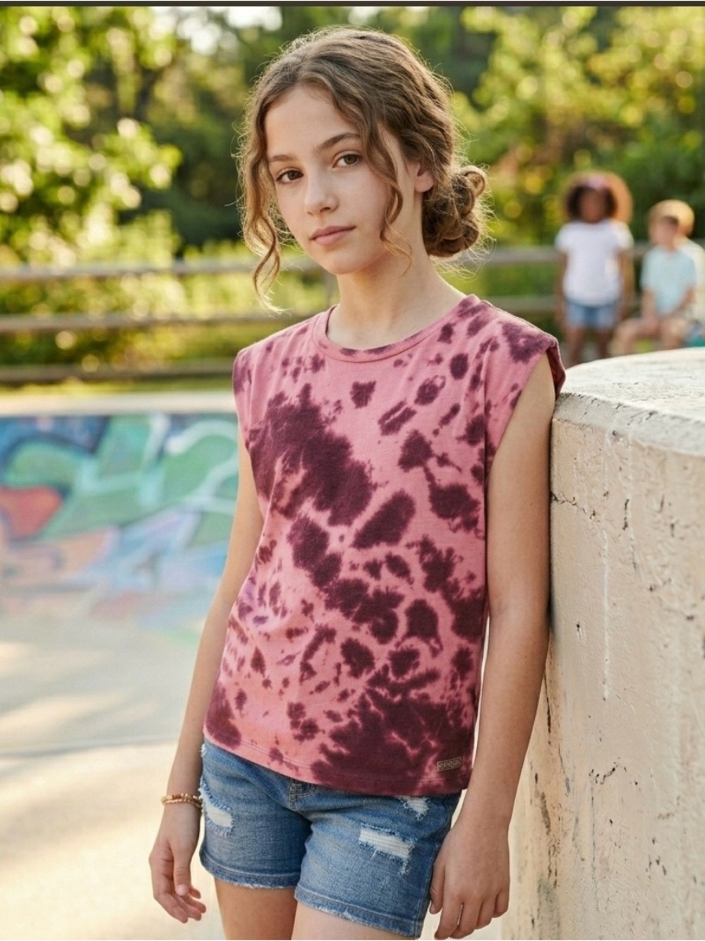 Hudson Jeans Sleeveless Shoulder Pad Tee Cabernet Tie-Dye Girls Size Large 12-14
